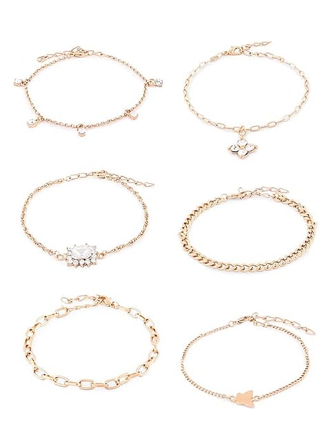 ZAVERI PEARLS Set Of 6 Gold Bracelets For Women